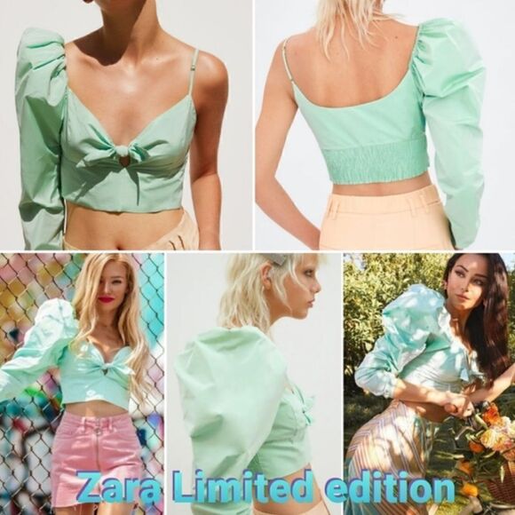 ZARA Limited Edition Puff Sleeve One Shoulder Crop Top Size Small - Picture 2 of 10